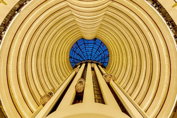 Encasing the hotel building are 10,000 panels of glass for that characteristic